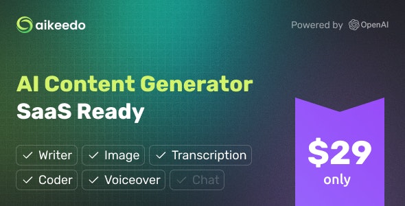 Aikeedo AI - SAAS / OpenAI - AI Chat, Content, Image, Voice, Code