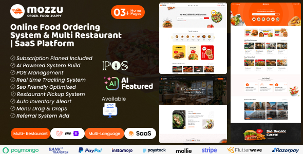 Mozzu - AI Based Online Food Ordering System Multi-Restaurant with SaaS