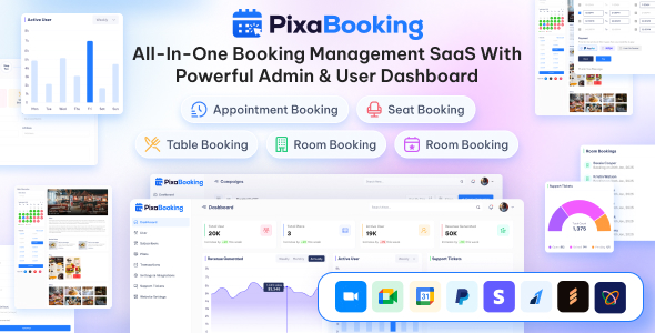 PixaBooking – Booking Management SaaS System Platform with Admin User Dashboard PixaBooking – Booking Management SaaS System Platform with Admin User Dashboard