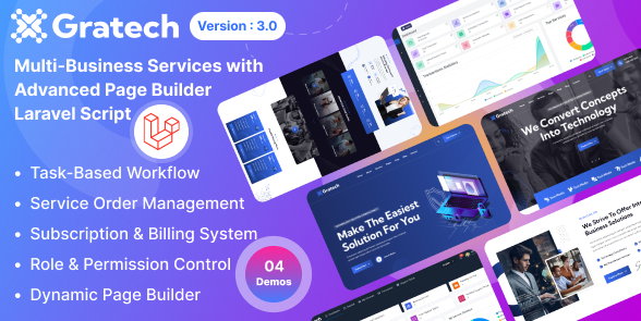 Gratech v3.1 – Multi-Business Services with Advanced Page Builder & Workflow Tools
