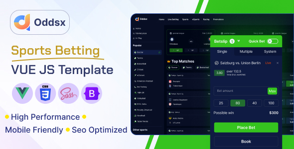 Oddsx – Sports Betting Website Vue JS Template