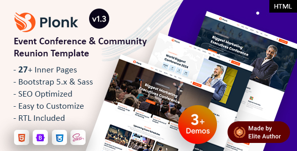 Plonk – Event Conference Community Reunion Bootstrap 5 Template